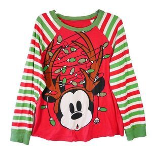 Mickey Mouse Womens Size M Christmas Long Sleeve T-shirt Sleep Wear Disney Store
